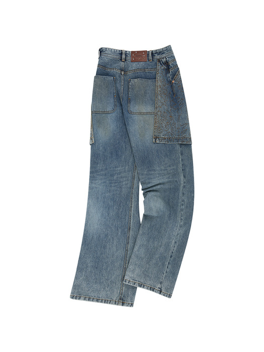 EMBROIDERY WRAP JEANS apa782m(WASHED BLUE)