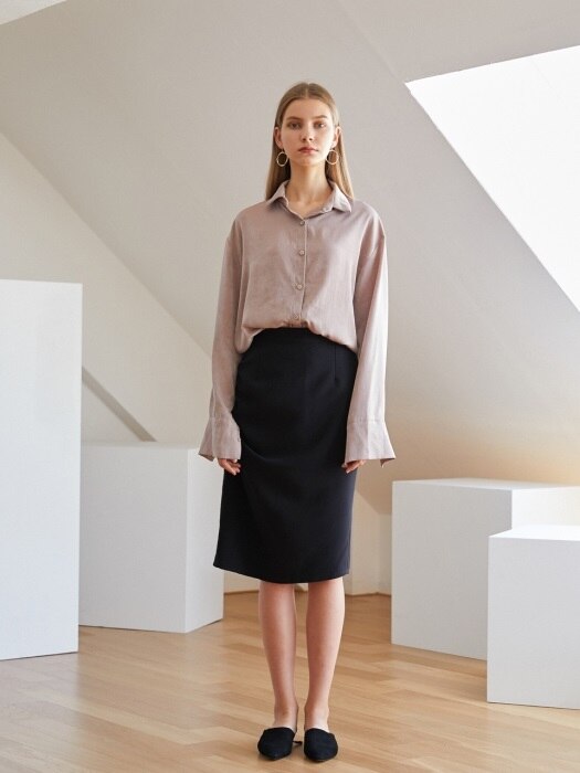 Unbalance Shirring Skirt - Black