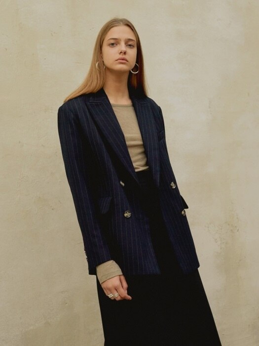 18FW STRIPE DOUBLE BLAZER NAVY