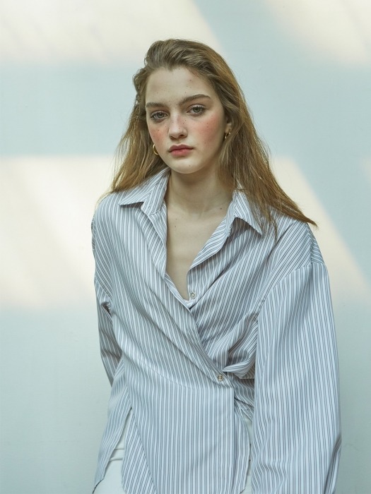 2 Way Stripe Wrap Shirt_ White