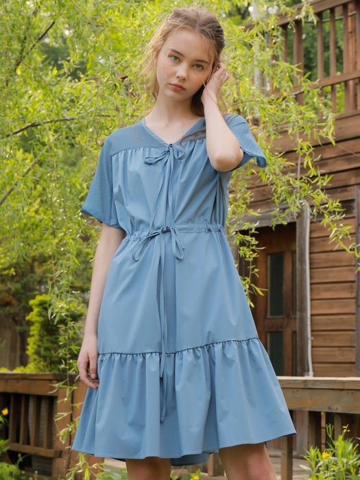 SHOULDER CHIFFON ONE-PIECE_BLUE