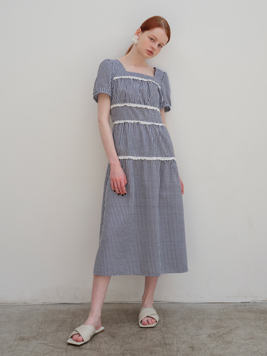 MH10 LACE TAPE CHECK DRESS_NV