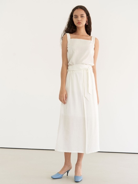 Belted stripe skirt - White