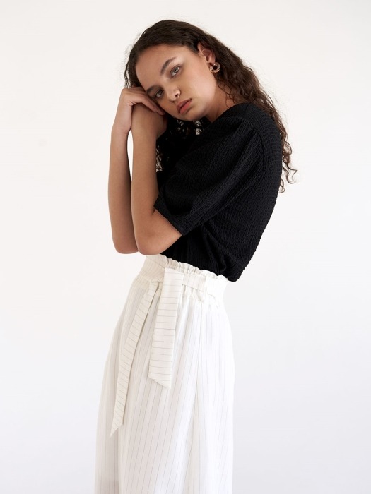 Belted stripe skirt - White