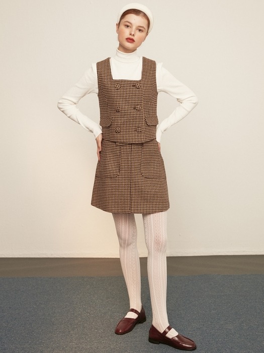 wool check skirt_brown