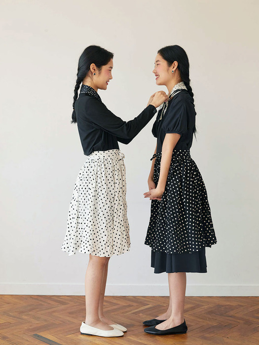 dot apron skirt (white)