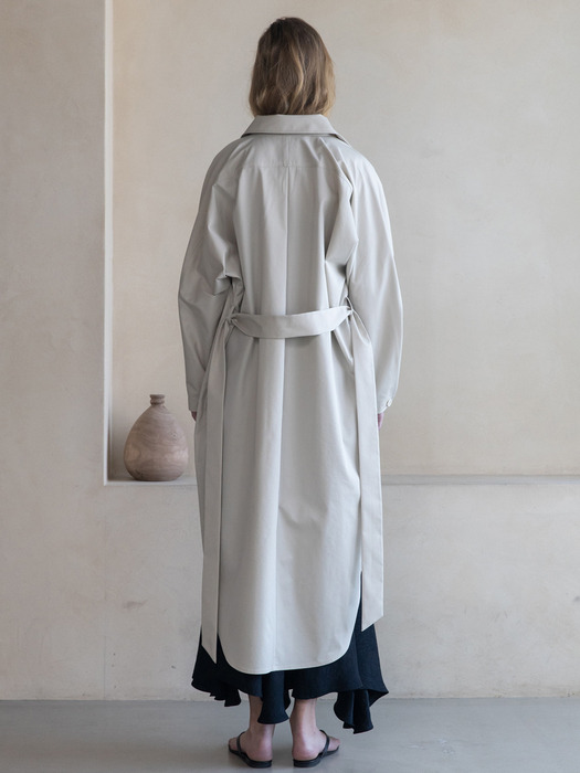 Trench Belted Shirts Long Dress_Ivory Beige