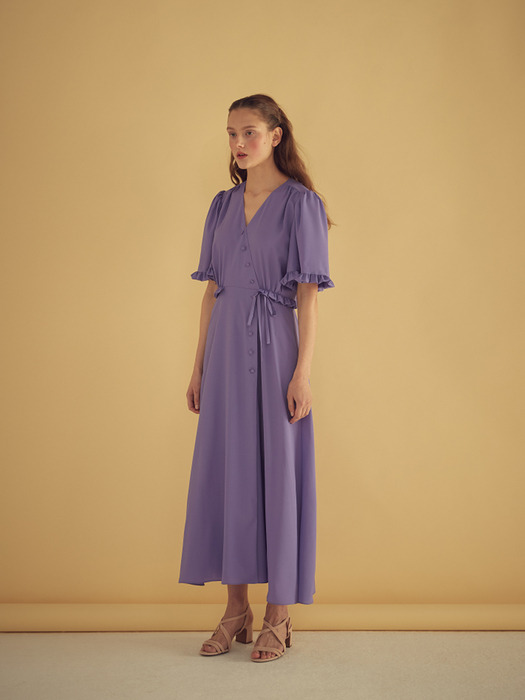 RUFFLE LONG WRAP DRESS - PURPLE/PINK