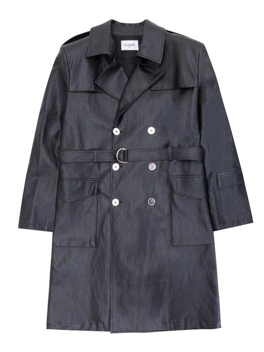 FAUX LEATHER TRENCH COAT