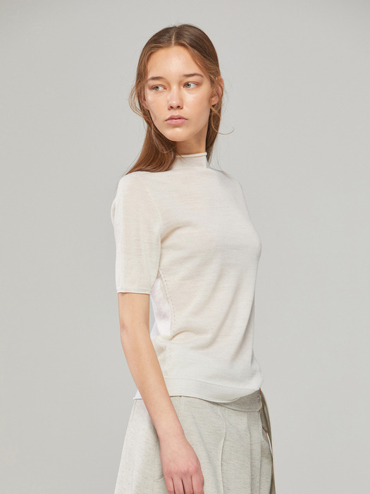 DEMERE 100% WOOL HALF-SLEEVED KNIT (IVORY)