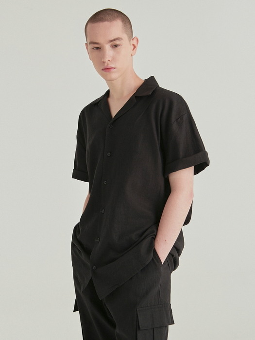 EASY OPEN LINEN HALF SHIRT_BLACK