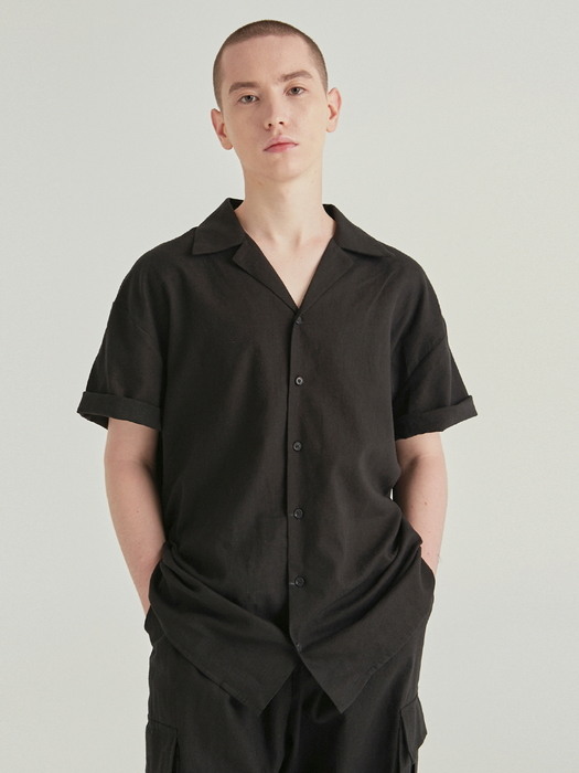 EASY OPEN LINEN HALF SHIRT_BLACK