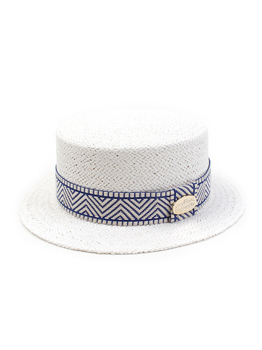 Blue Mono Line White Flat Short Panama Hat 여름페도라