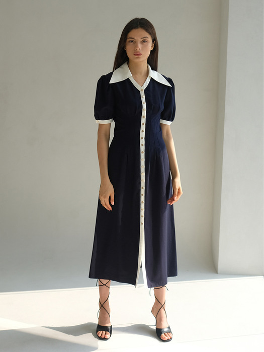 ERIN COLLAR MIDI DRESS_NAVY