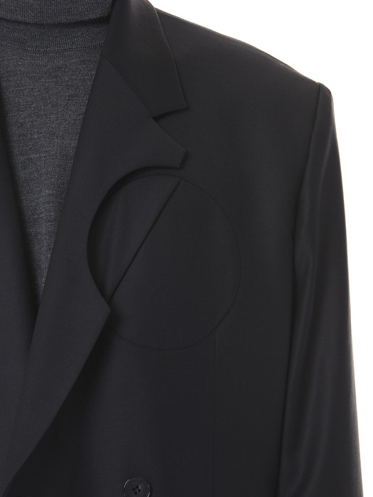 Oversized Lapel Circle Cropped  Wool Jacket (BLACK)