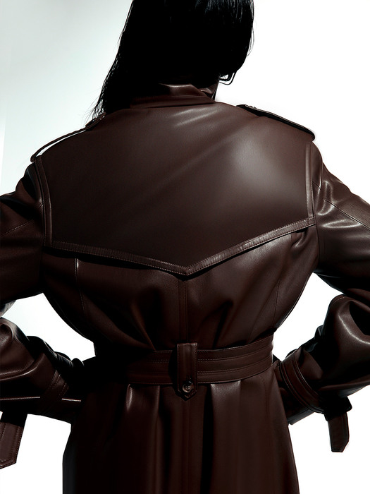 [EXCLUSIVE]  Faux-Leather Trench Coat