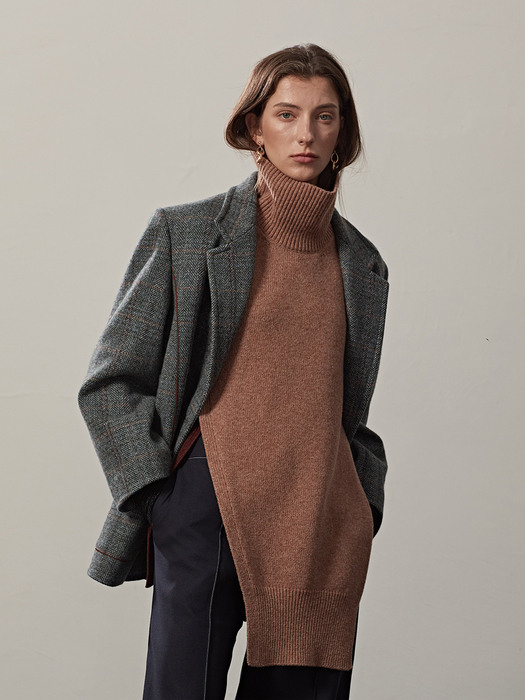 OVERSIZED PIPING WOOL CHECK JACKET(BLUISH GREEN)