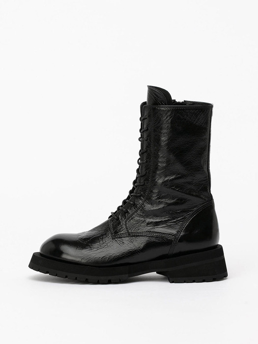 Apost Lace-up Combat Boots in Cracked Black