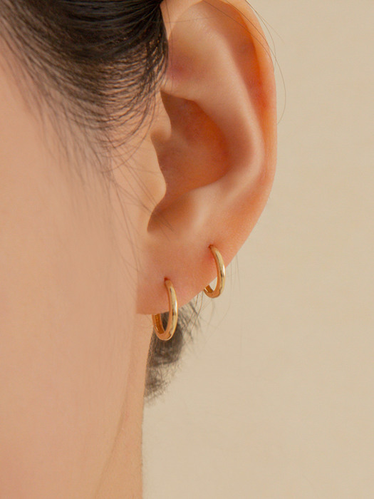 14k gold simple round onetouch ring earring (14k 골드) a01