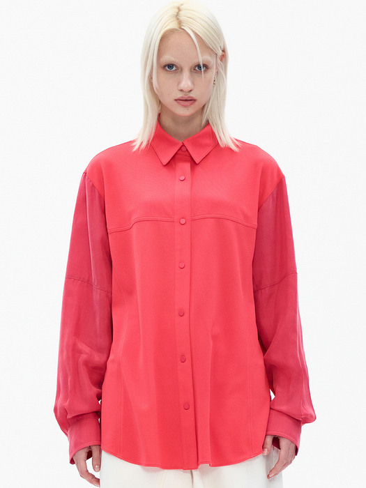CONTRAST SLEEVE SHIRT, RED