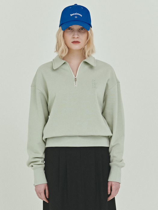 BENSIMON HALF ZIP UP CROP SWEATSHIRT - MINT