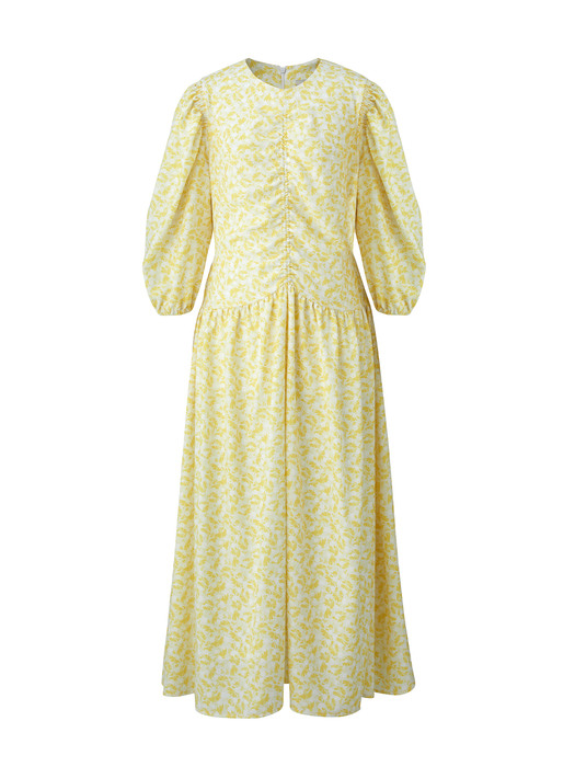 Printed shirring dress - Yellow flower