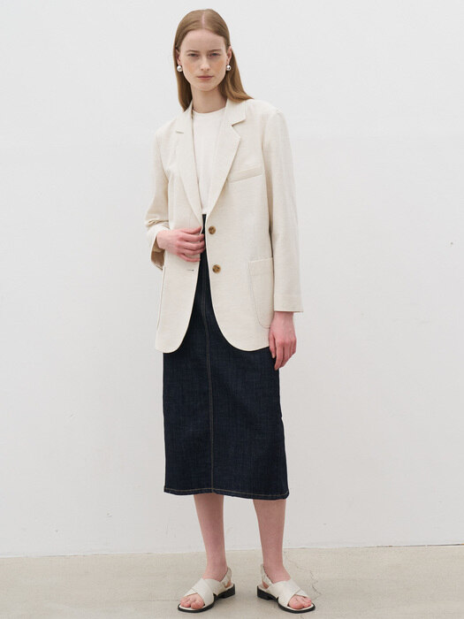 21 Summer_Cream Melange Out Pocket Blazer 