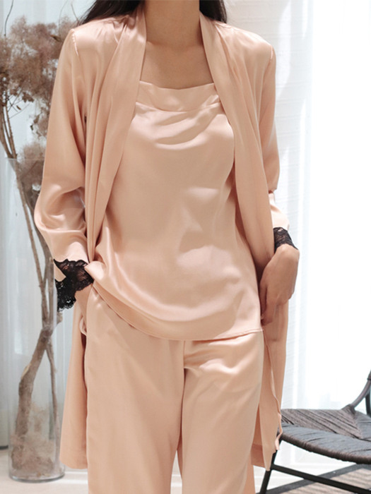 100% Silk 3PCS_pink (실크로브캐미솔세트)