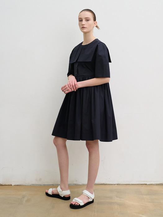 Cotton sailor collar dress (navy)