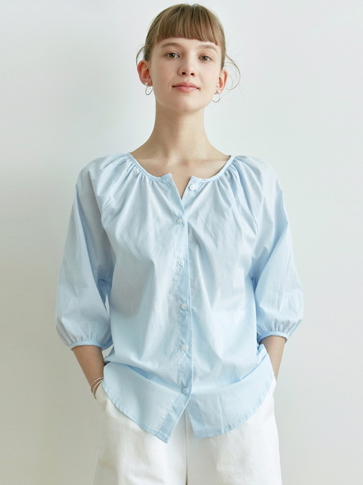 RAGLAN SHIRRING BLOUSE_SKY BLUE