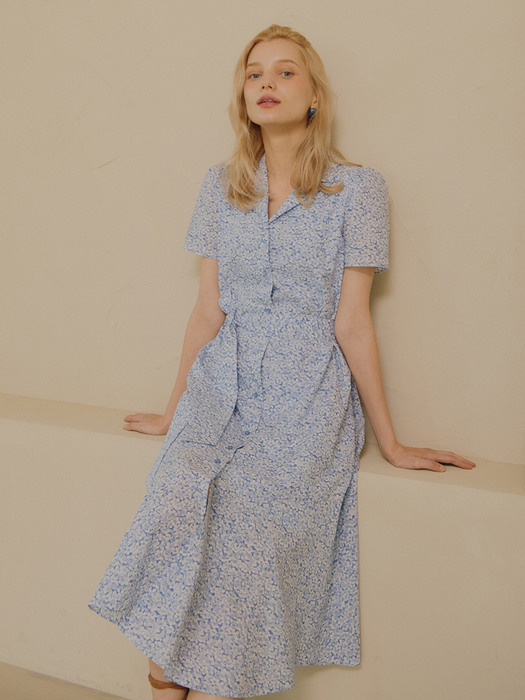 PRINT BELTED SHIRT DRESS_BLUE