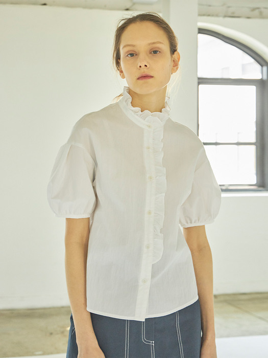 Heidi Frill Collar Shirt_White