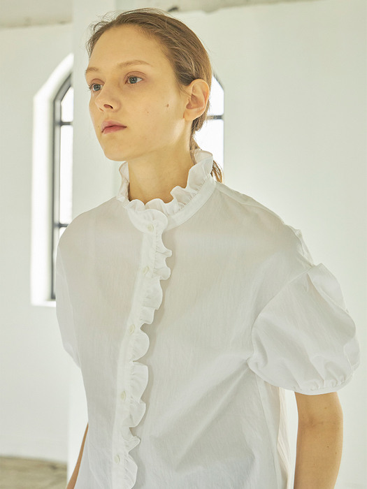 Heidi Frill Collar Shirt_White