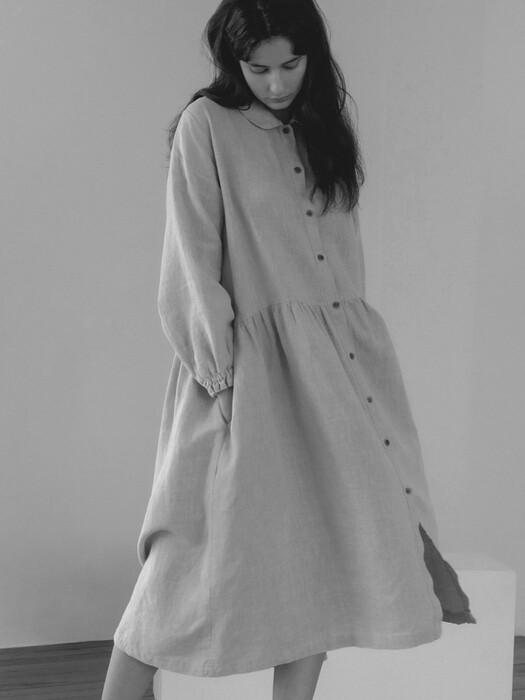  [Linen100%]Vintage linen drape dresses - 3color