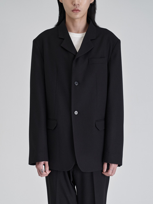 Plain Wool Snap Jacket (Black)