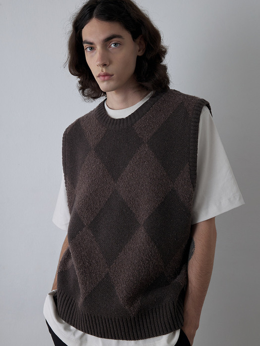 [Men] Argyle Textured Vest (Wood Brown)