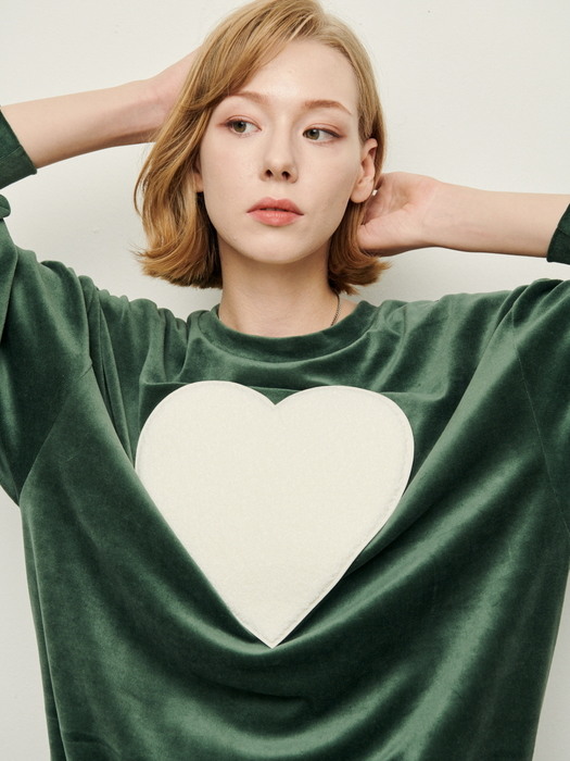 Royal green - Boucle heart Velvet sweat shirt