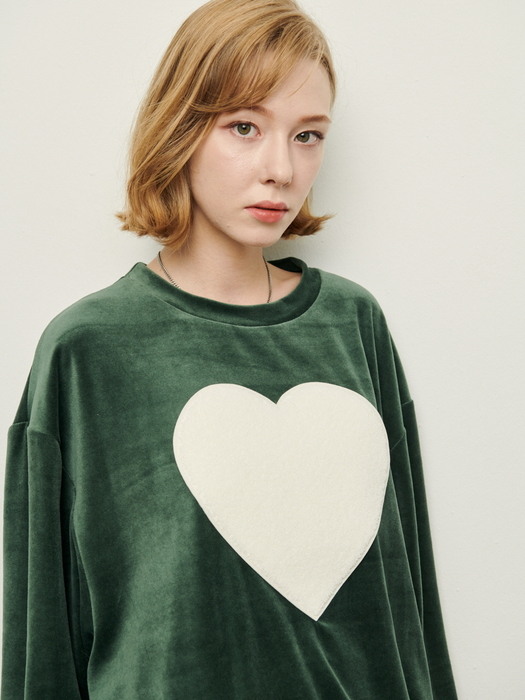 Royal green - Boucle heart Velvet sweat shirt