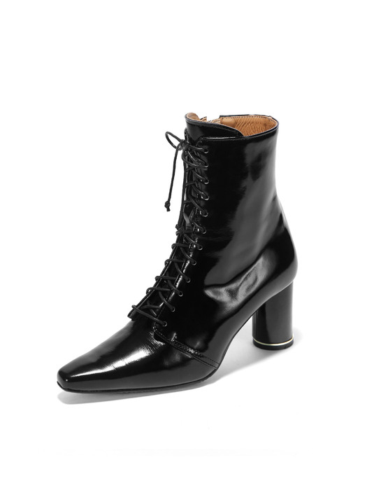 Glossy Lace-Up Boots_Black