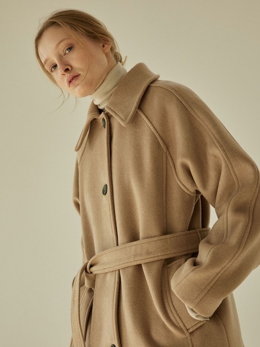 Cashmere Balmacaan Coat - Khaki beige