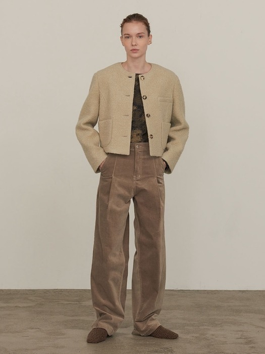 TUCK WIDE VELVET PANTS (brown)