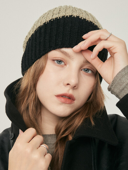 LO COLOR BLOCK BEANIE(KHAKI)