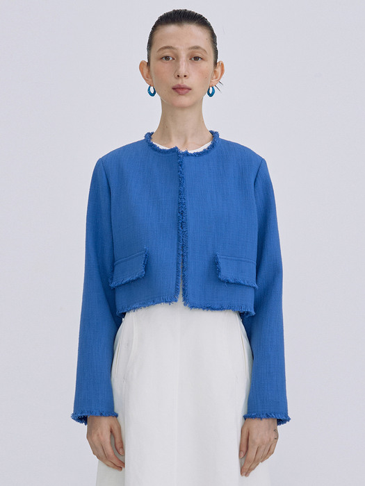  Linen Cropped Jacket_Blue