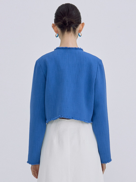  Linen Cropped Jacket_Blue