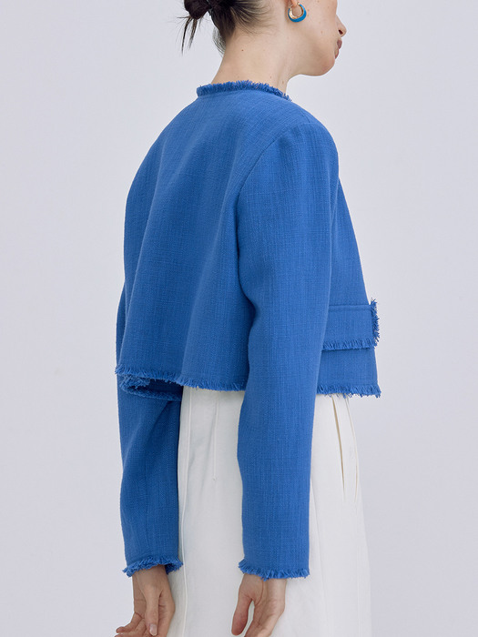  Linen Cropped Jacket_Blue