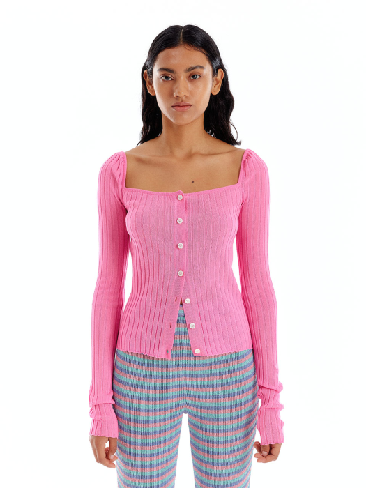 USQUARE Square Neck Knit Cardigan - Pink