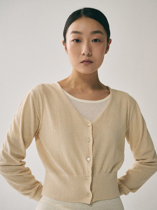 V Neck Basic Cardigan_Beige [YC39909_BG]