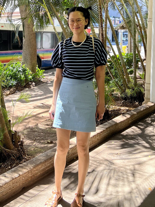 [N]KUKIO A-line mini skirt (Dark pastel blue)