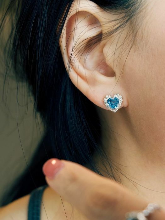 Petite aquamarine heart earrings