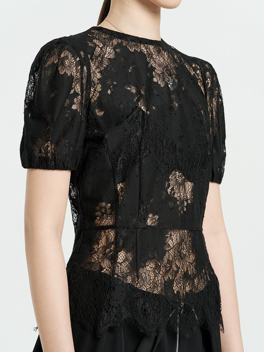 DORIS BLACK LACE PUFF SLEEVE  BLOUSE